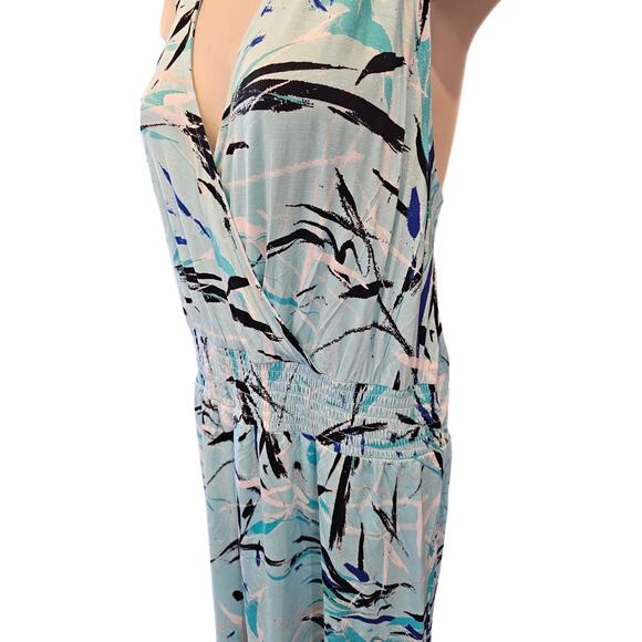 Lane bryant 14 / 16 blue Smocked stretch waist faux wrap sleevless v neck dress - Picture 4 of 9